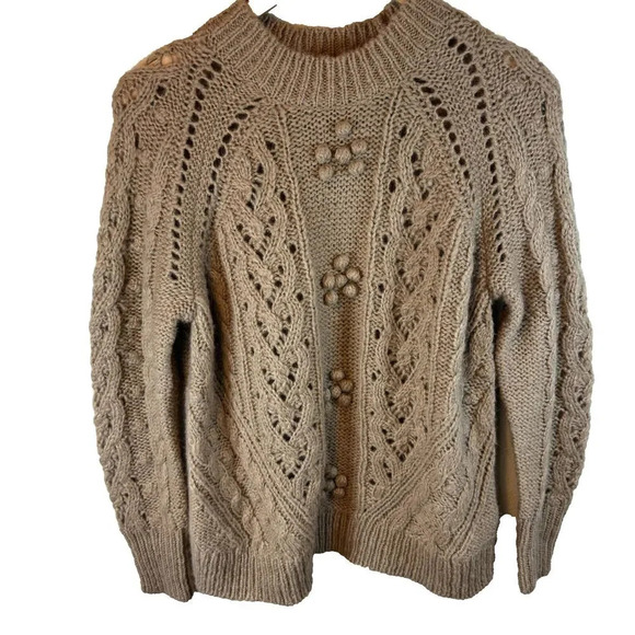 J.CREW Sweaters - J Crew Womens Sweater Camel Long Sleeve Alpaca  wool blend Cable Knit Size Small
